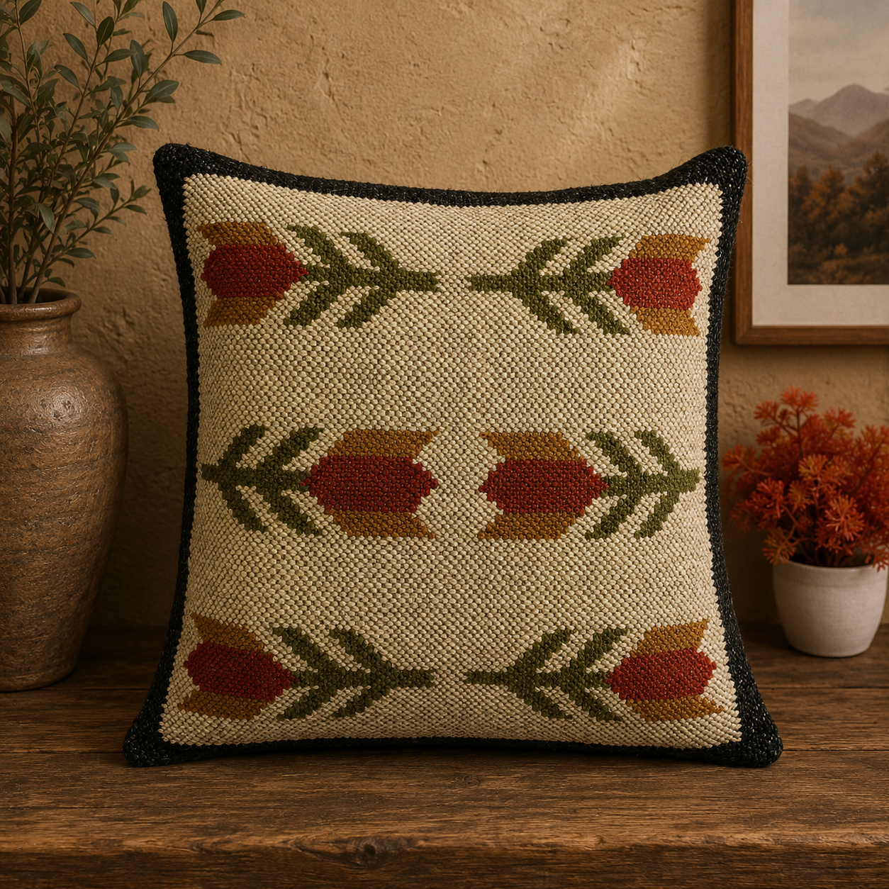 Southwestern Kilim Cushion Cover – Black & Ivory Multi